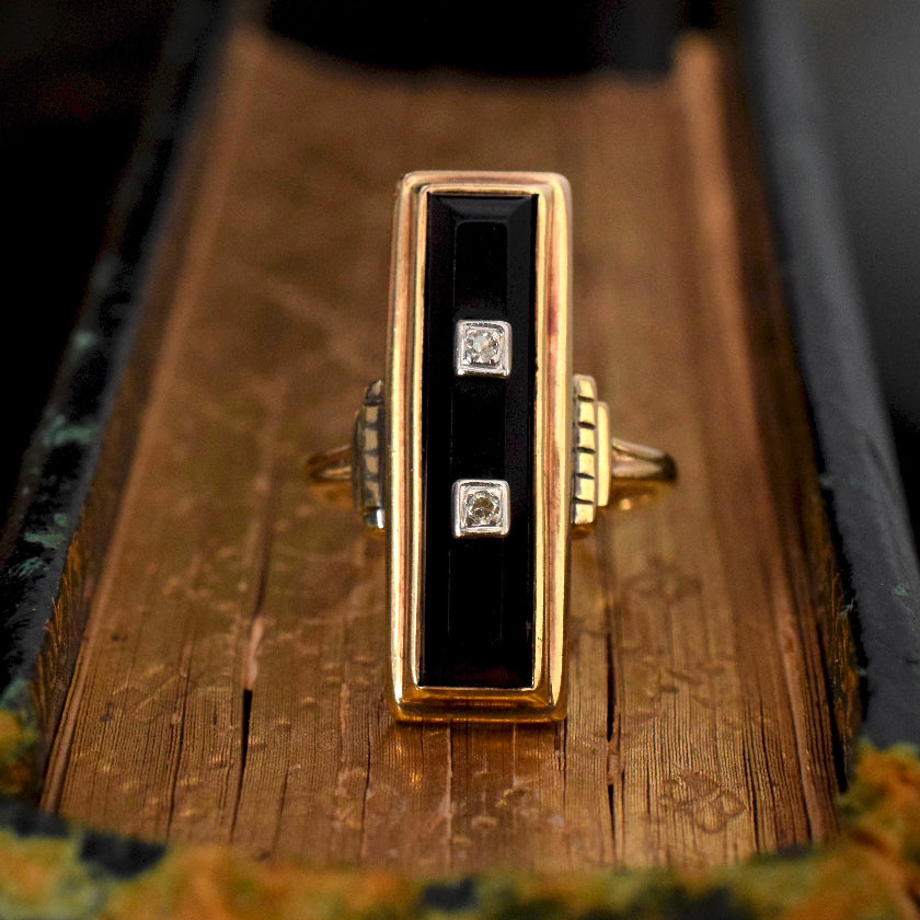 Antique Art Deco Onyx Diamond 10k Yellow Gold Ring Provenance 1931