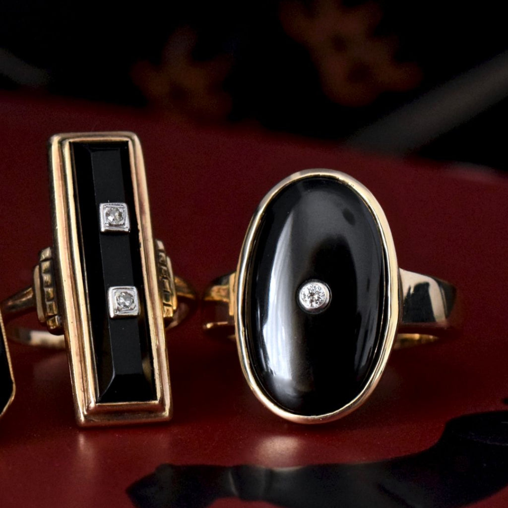 Antique Art Deco Onyx Diamond 10k Yellow Gold Ring Provenance 1931