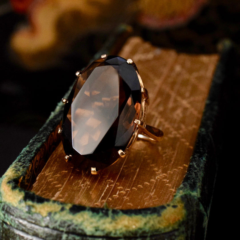 Superb And Huge 20 Carat Smoky Quartz 14k Ring Circa 1950