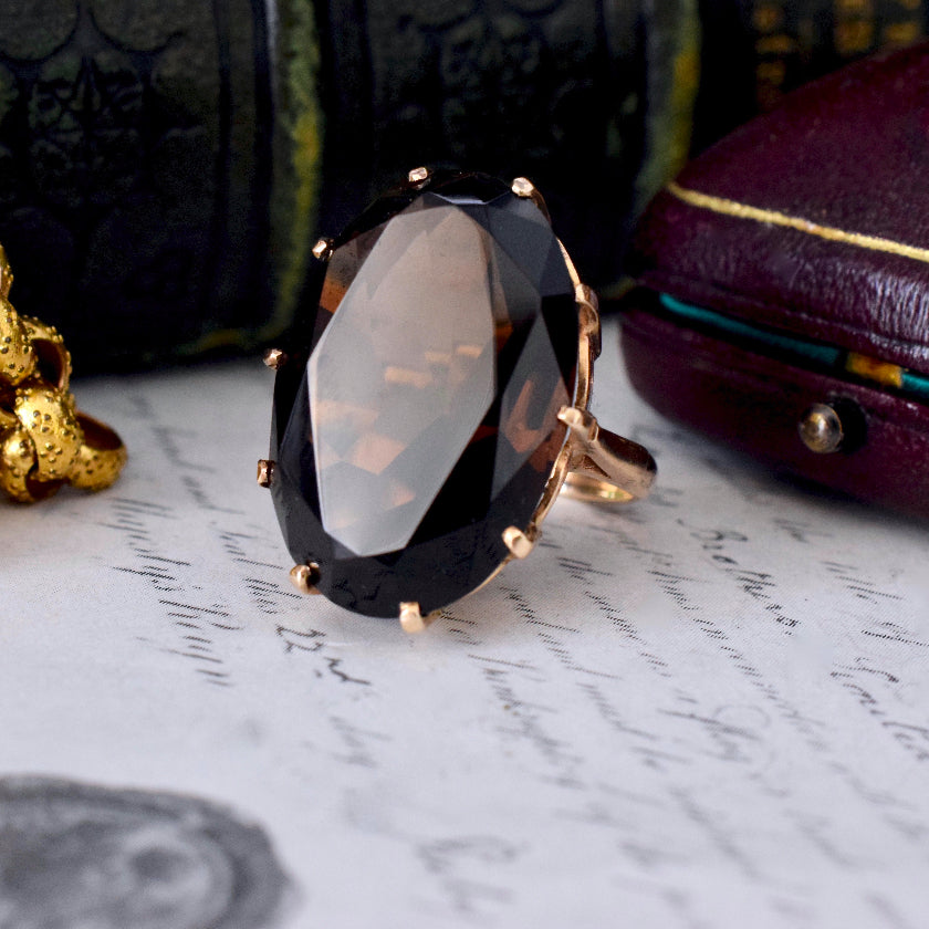 Superb And Huge 20 Carat Smoky Quartz 14k Ring Circa 1950