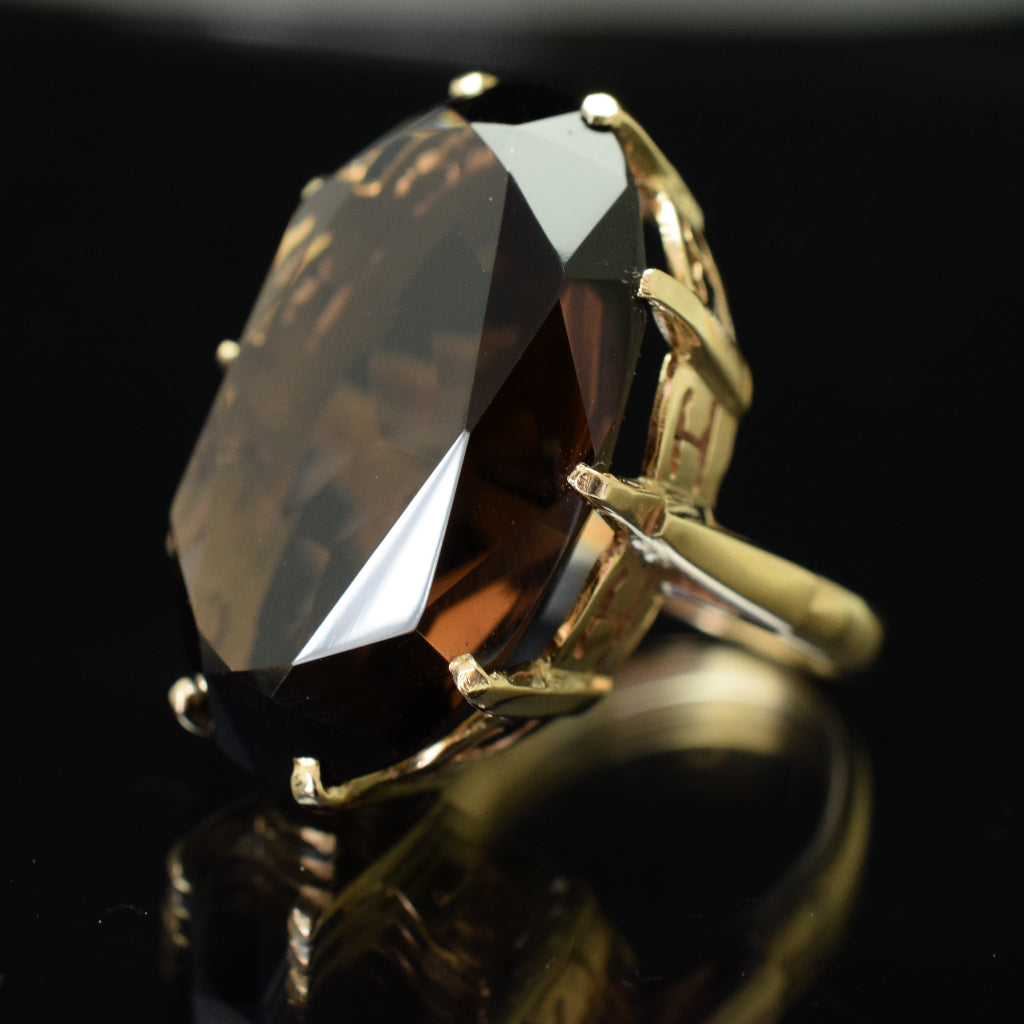 Superb And Huge 20 Carat Smoky Quartz 14k Ring Circa 1950