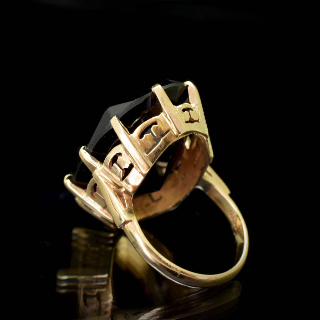 Superb And Huge 20 Carat Smoky Quartz 14k Ring Circa 1950