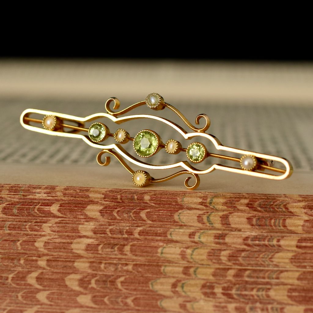 Antique Early Australian Willis & Sons 15ct Yellow Gold And Tourmaline Brooch Circa 1915
