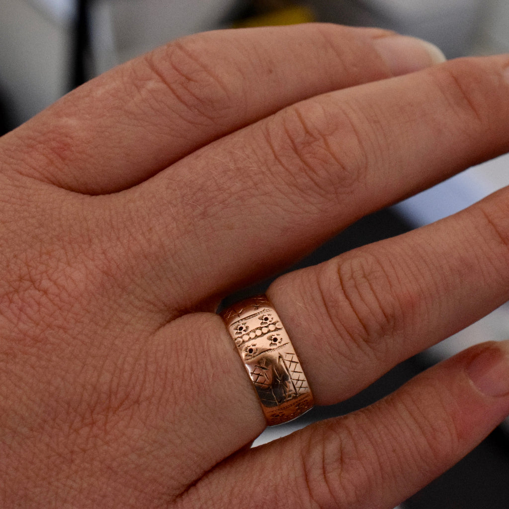 Antique 9ct Rose Gold Wide Wedder/ Band Dated 1892