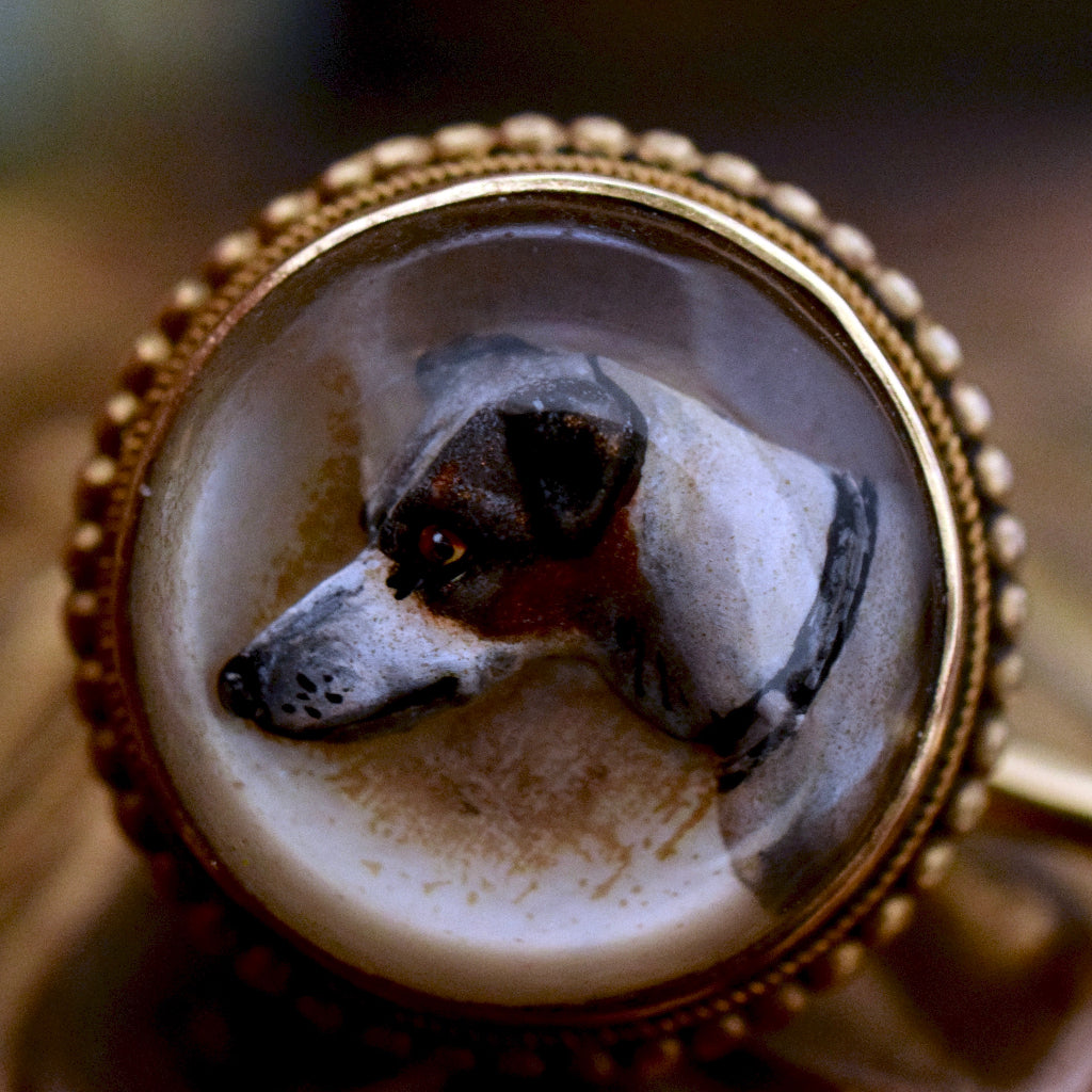 Victorian Essex Crystal Reverse Painted Intaglio 16ct Gold Circa 1875