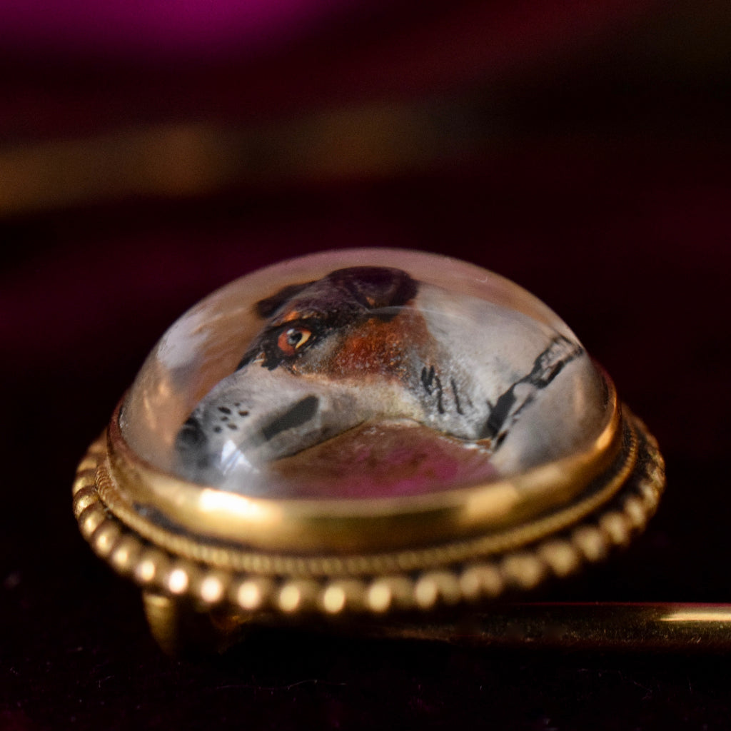 Victorian Essex Crystal Reverse Painted Intaglio 16ct Gold Circa 1875
