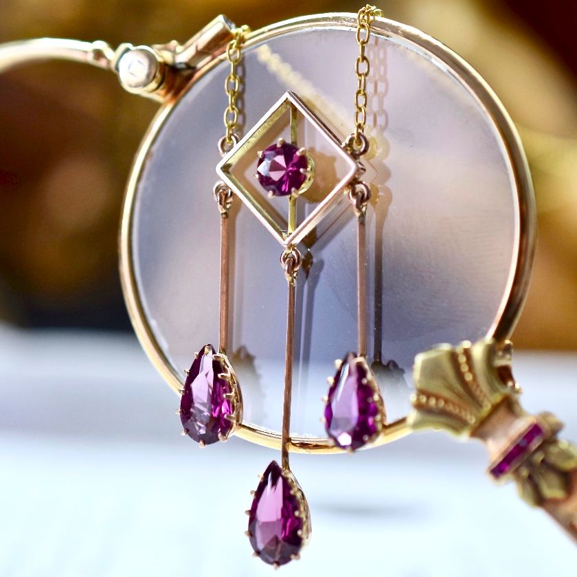 Incredibly Rare 9ct Rose Gold Rhodolite Garnet Lavaliere C1910 J Lawrence of Melbourne