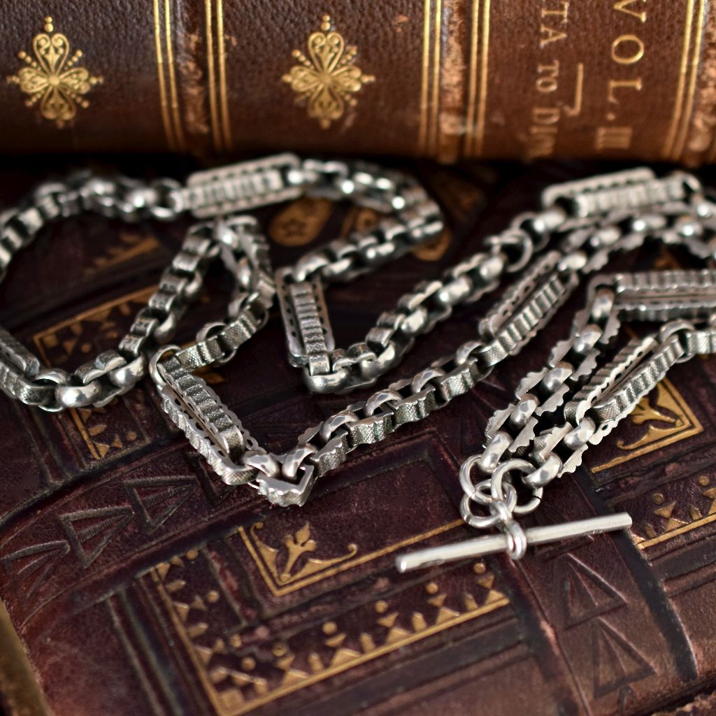Antique Victorian Sterling Silver Fancy Albert Chain 58.3 Grams Circa 1890