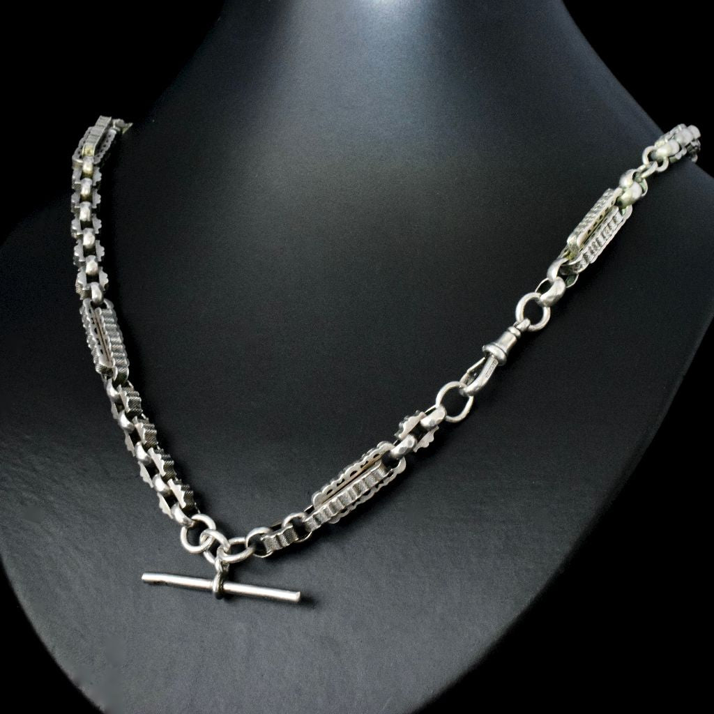 Antique Victorian Sterling Silver Fancy Albert Chain 58.3 Grams Circa 1890