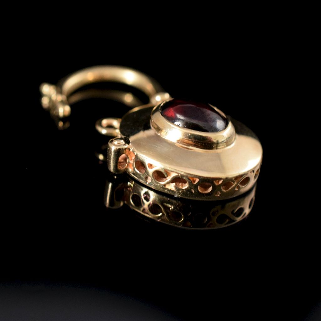 Modern 9ct Yellow Gold Cabochon Garnet Padlock Clasp