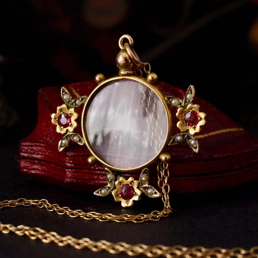 Exquisite Late Victorian Early Edwardian 9ct Garnet Seed Pearl Locket