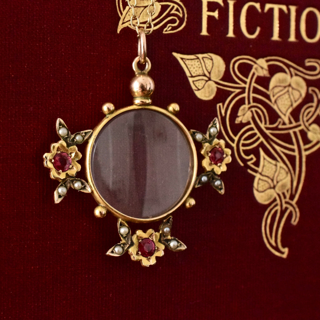 Exquisite Late Victorian Early Edwardian 9ct Garnet Seed Pearl Locket