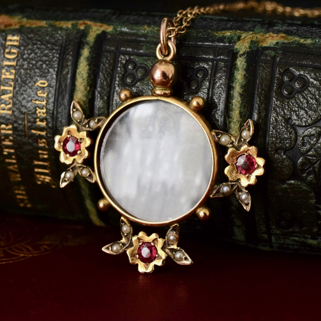 Exquisite Late Victorian Early Edwardian 9ct Garnet Seed Pearl Locket