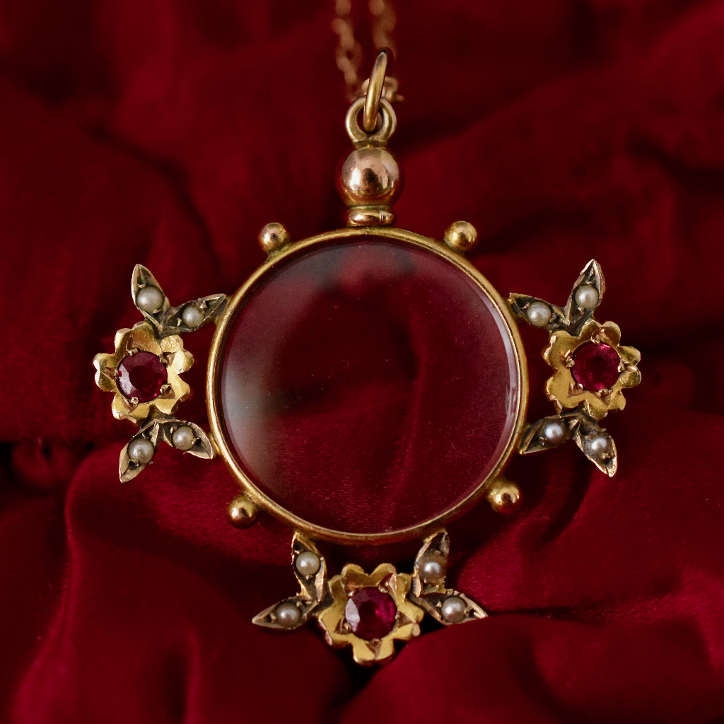 Exquisite Late Victorian Early Edwardian 9ct Garnet Seed Pearl Locket