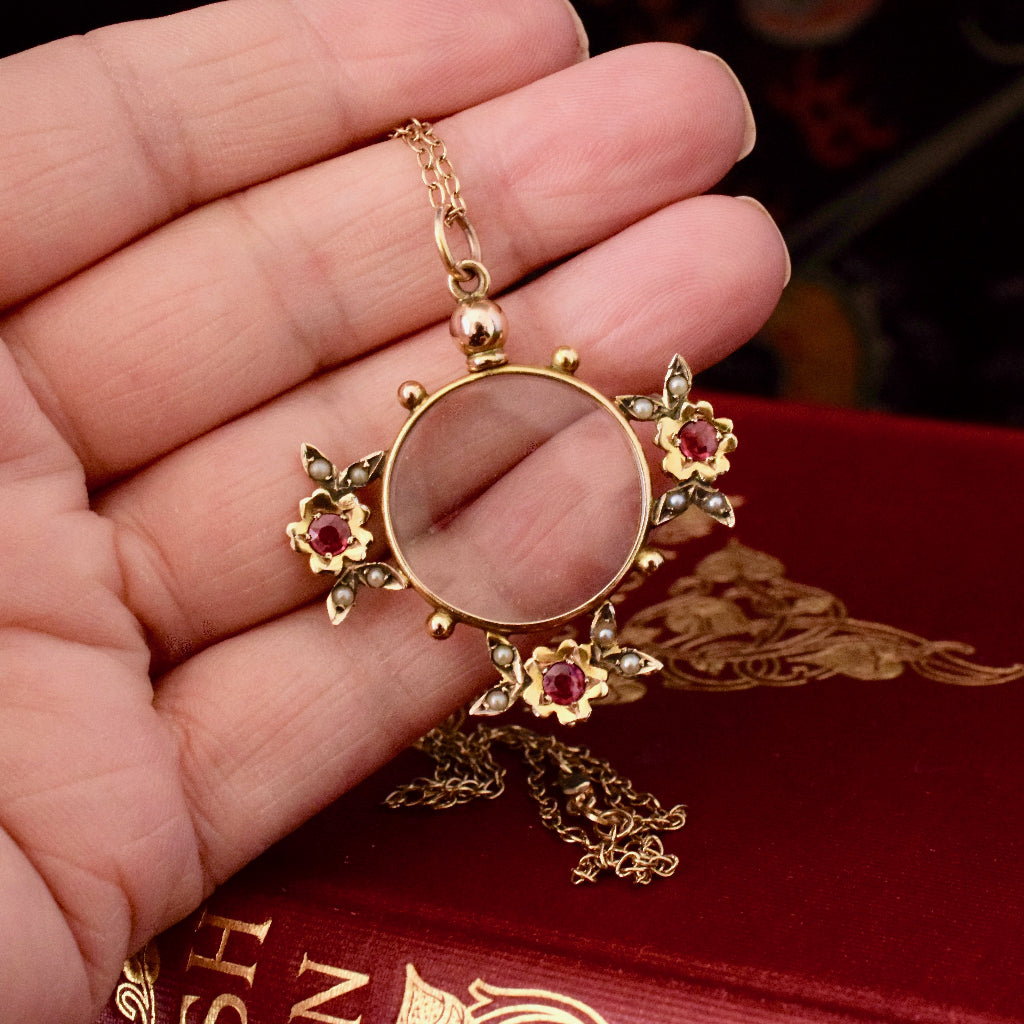 Exquisite Late Victorian Early Edwardian 9ct Garnet Seed Pearl Locket