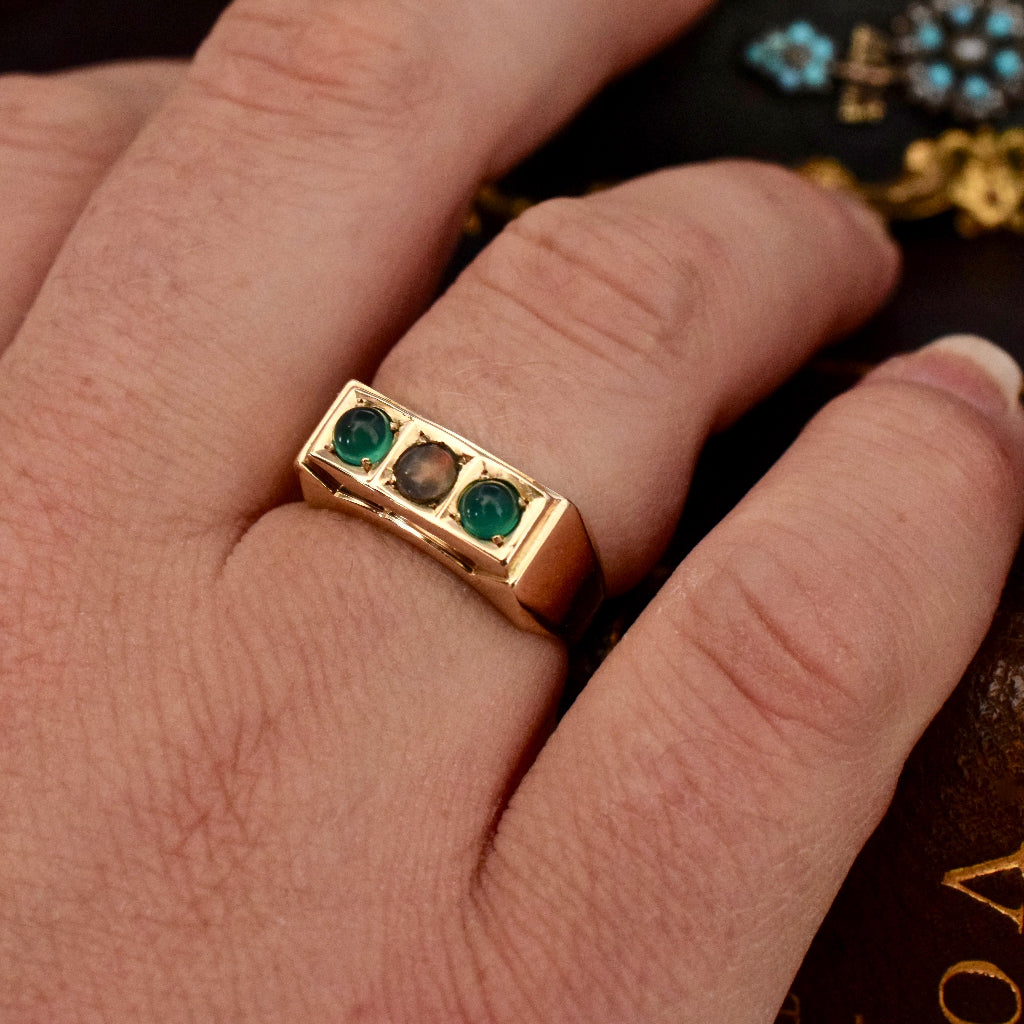 Vintage or Art Deco 8ct Yellow Gold Crystal Opal / Chalcedony Ring