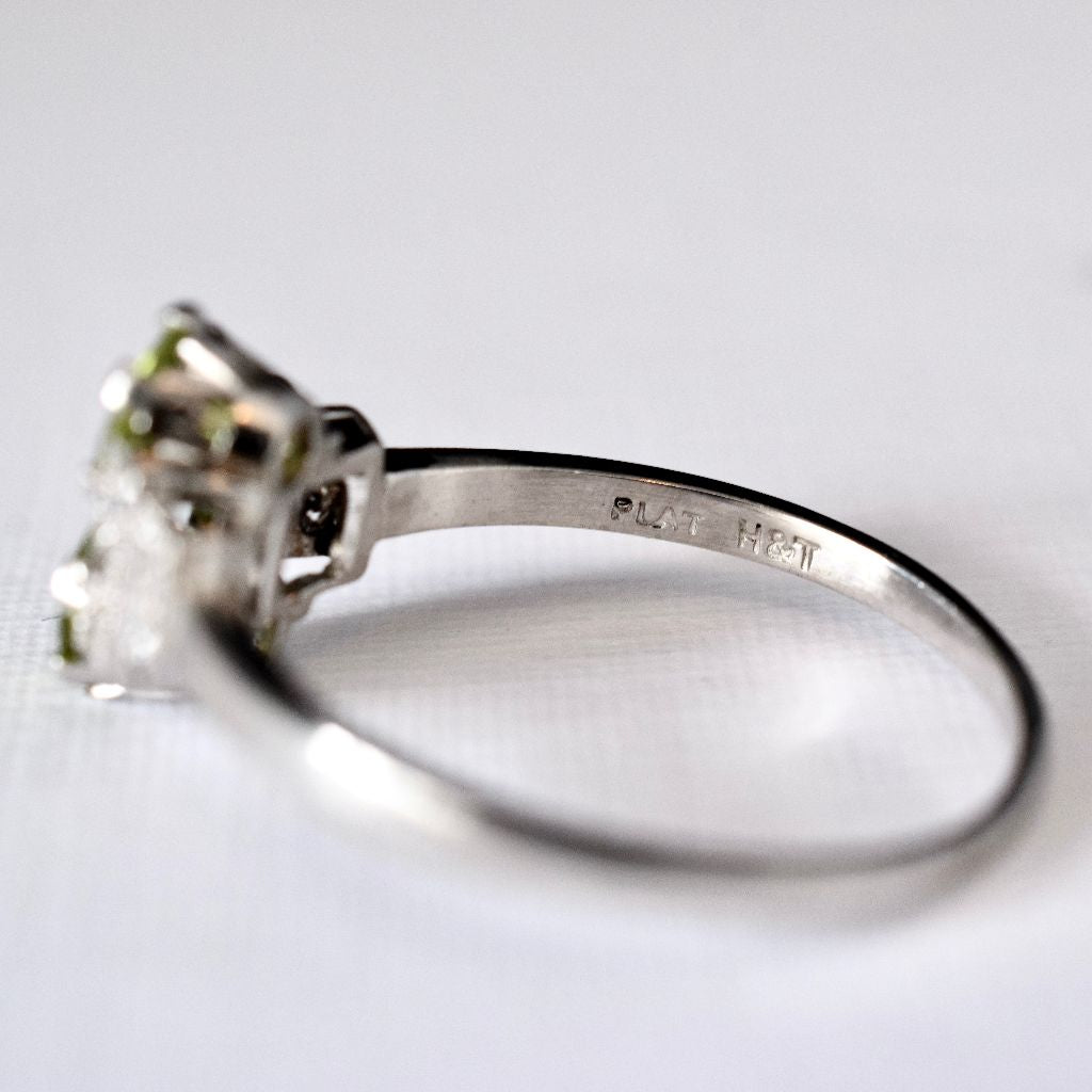 Art Deco Style Platinum Peridot Diamond Ring