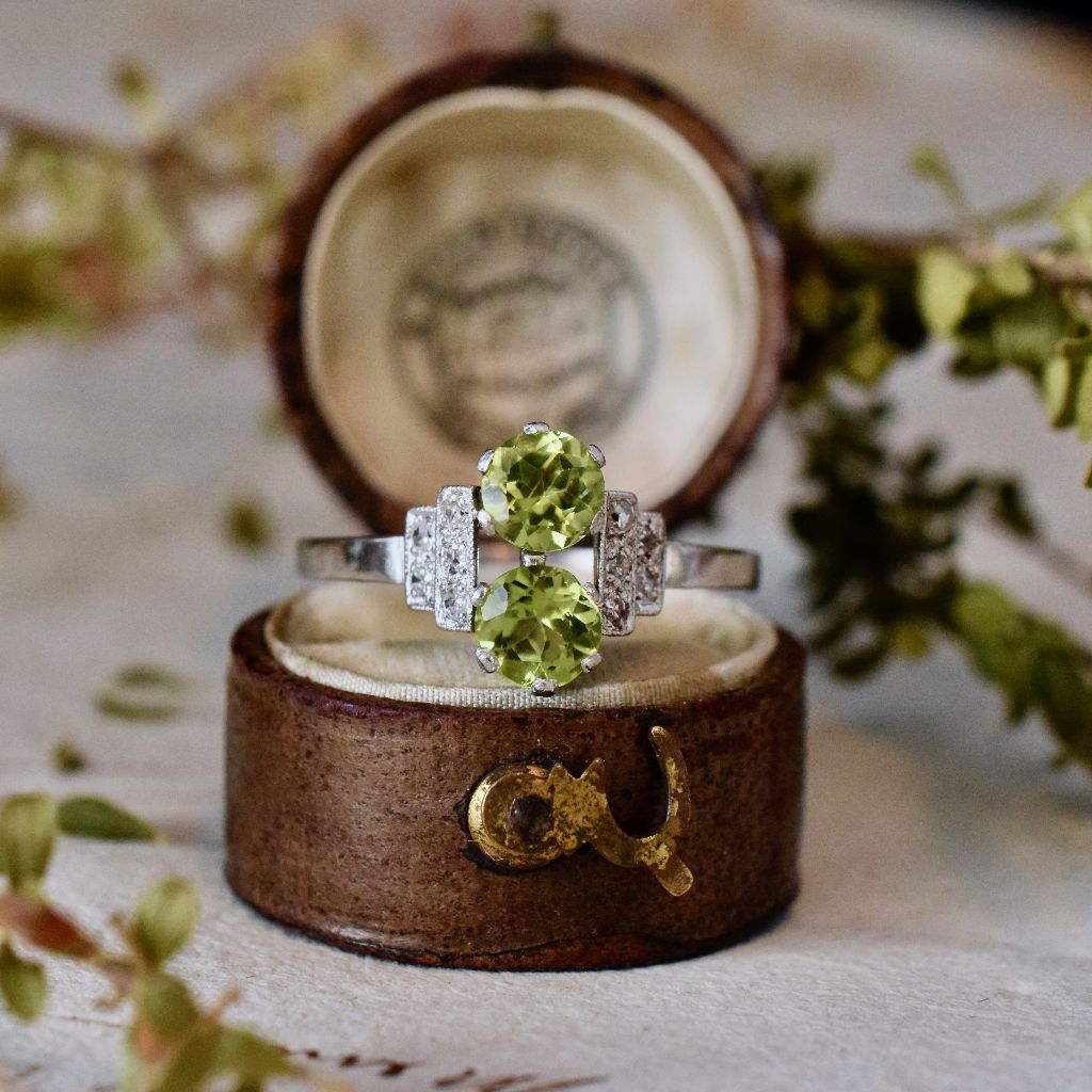 Art Deco Style Platinum Peridot Diamond Ring