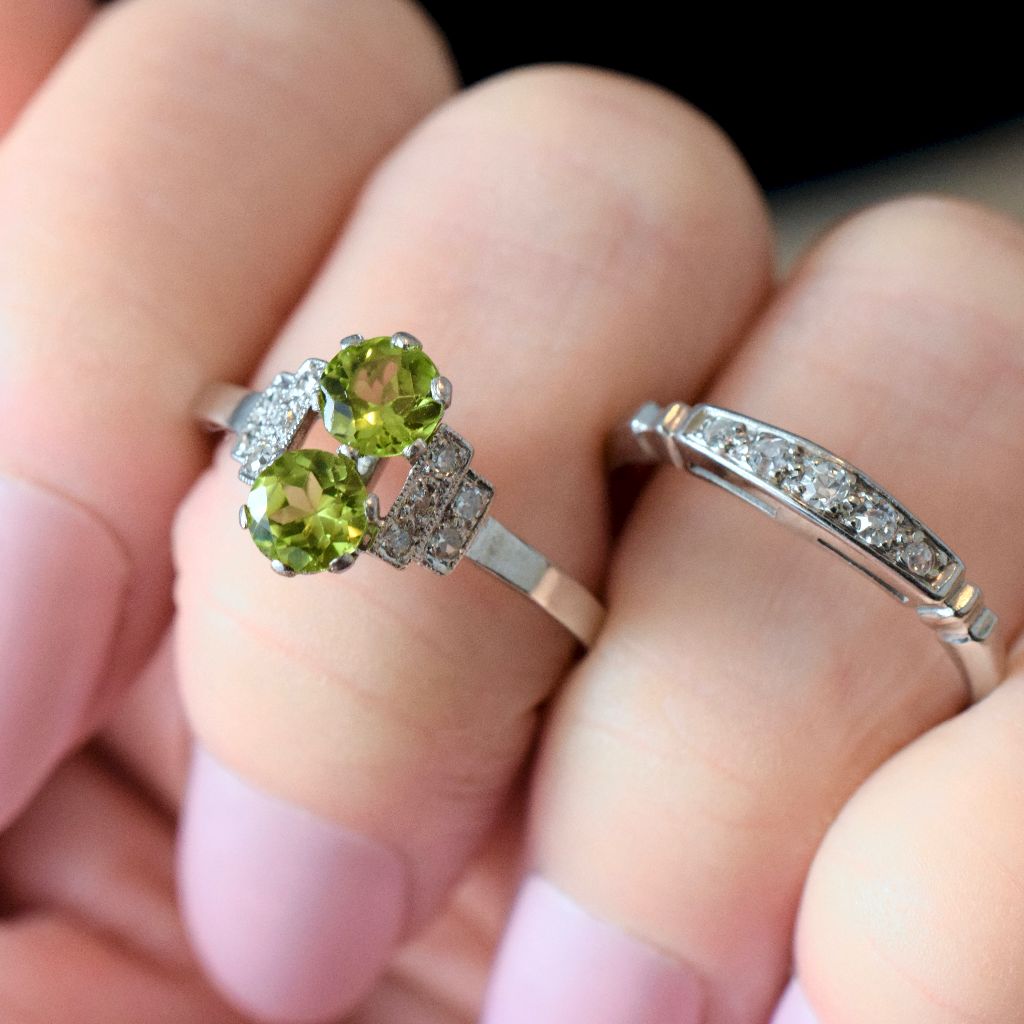 Art Deco Style Platinum Peridot Diamond Ring