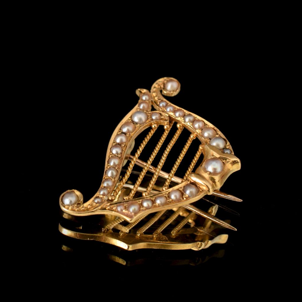 Antique Australian 18ct Yellow Gold ‘Irish Harp’ Brooch Circa 1910