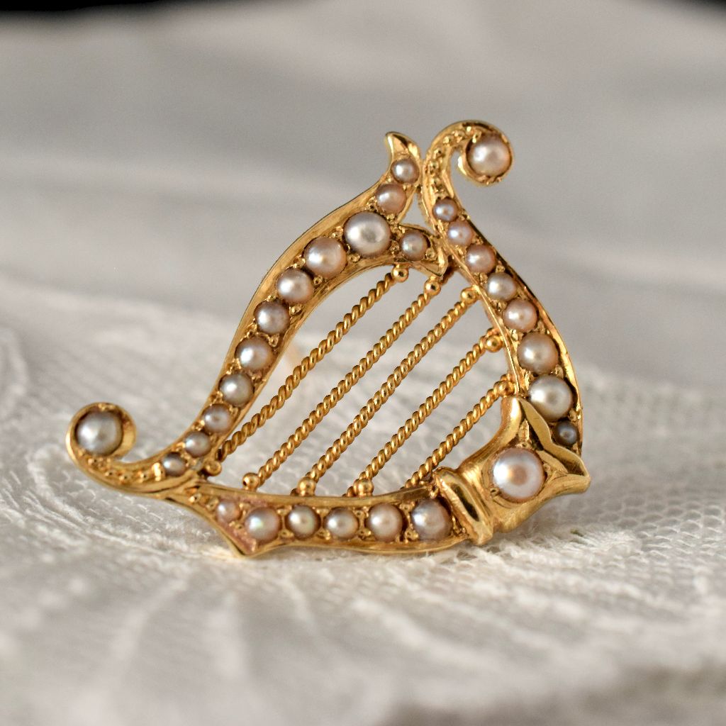 Antique Australian 18ct Yellow Gold ‘Irish Harp’ Brooch Circa 1910