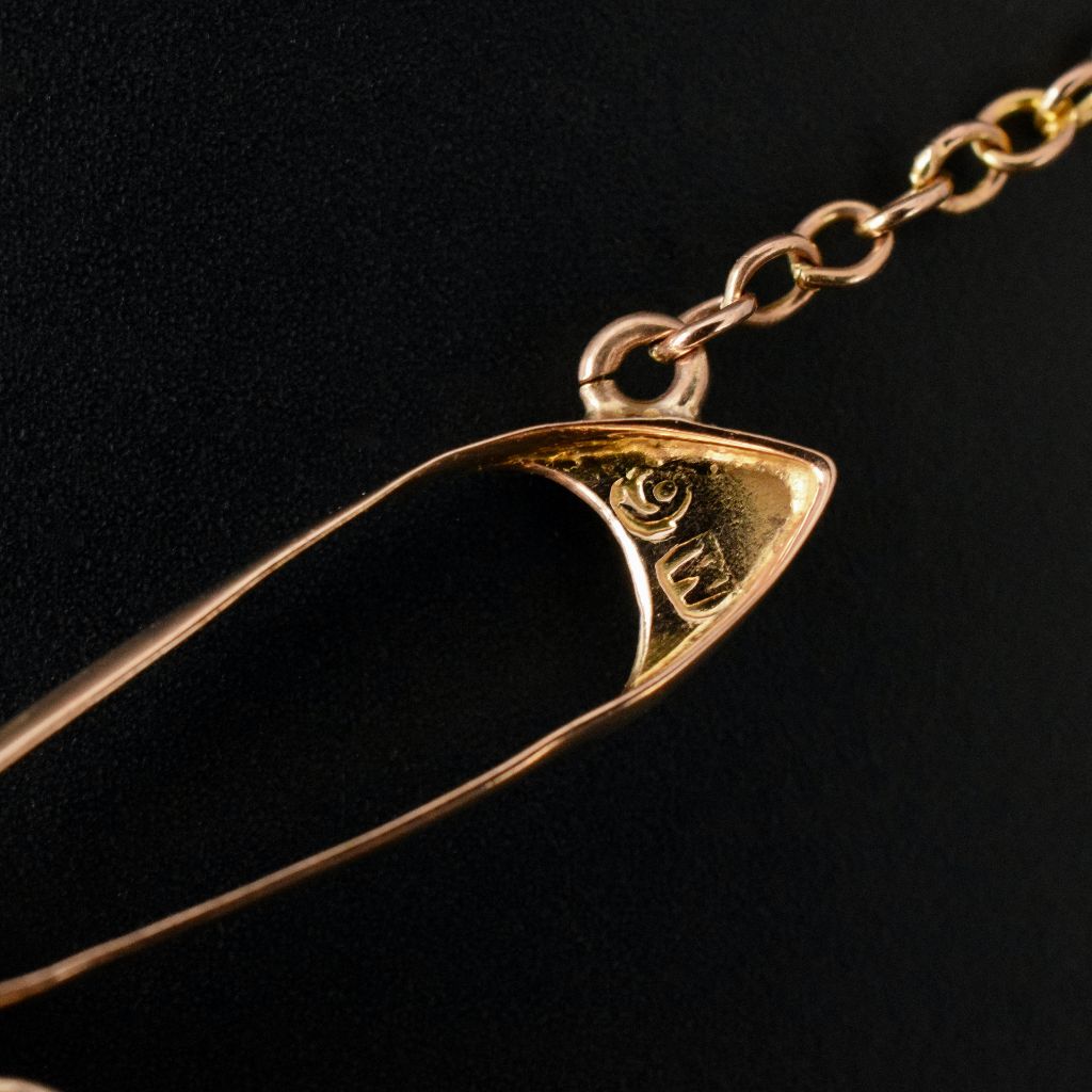 Antique Edwardian/ Deco 9ct Rose Gold Blue Paste Necklace by Willis and Sons