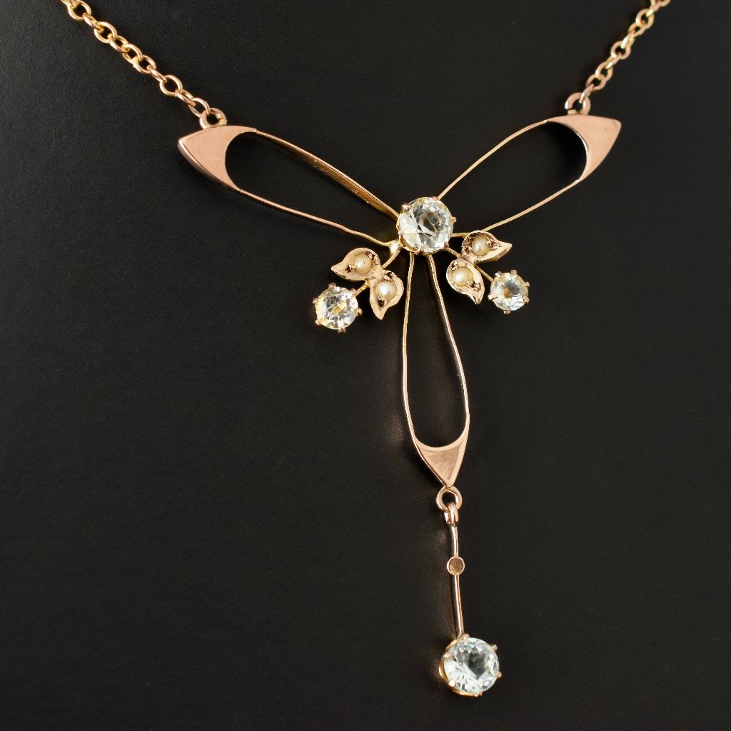 Antique Edwardian/ Deco 9ct Rose Gold Blue Paste Necklace by Willis and Sons