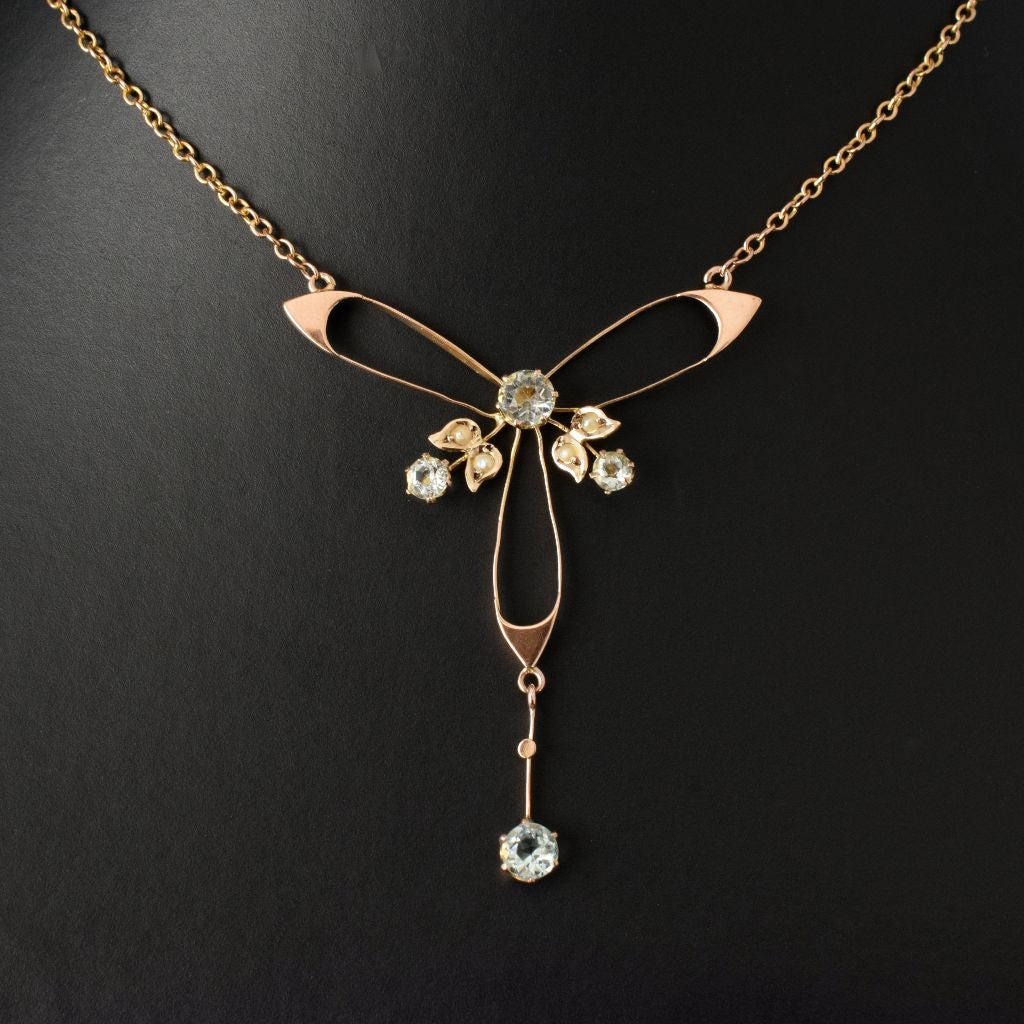 Antique Edwardian/ Deco 9ct Rose Gold Blue Paste Necklace by Willis and Sons