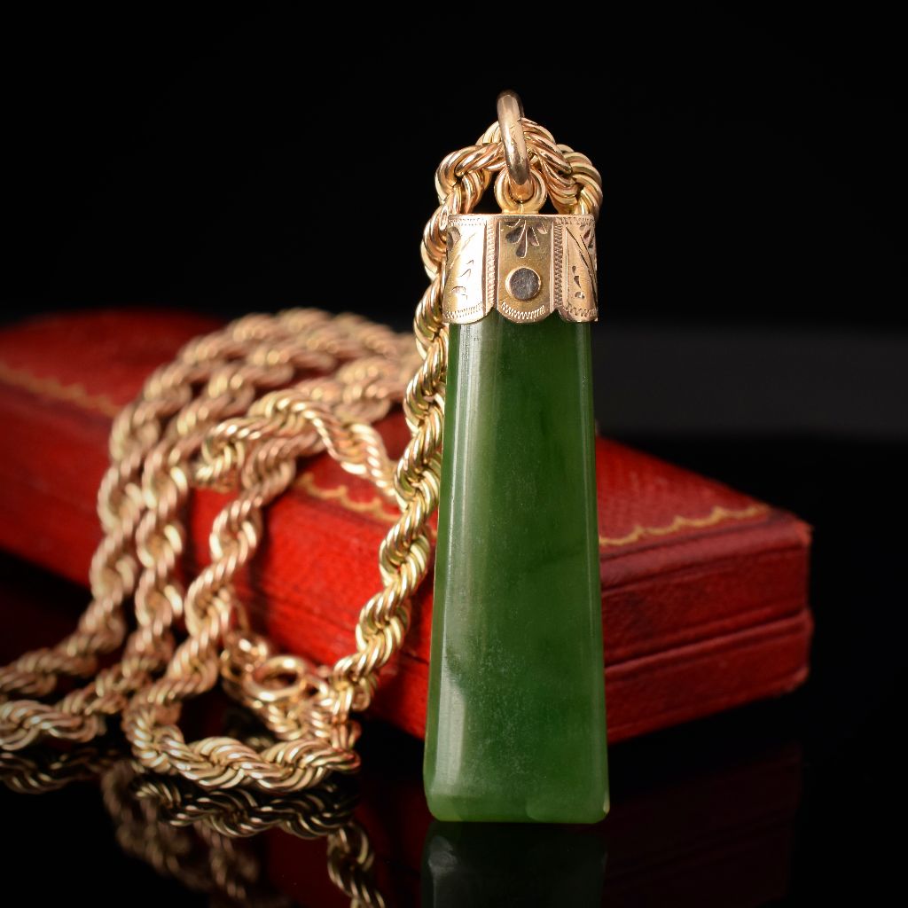 Antique Australian Willis and Sons Nephrite Jade Pounamu Pendant / Fob Circa 1895