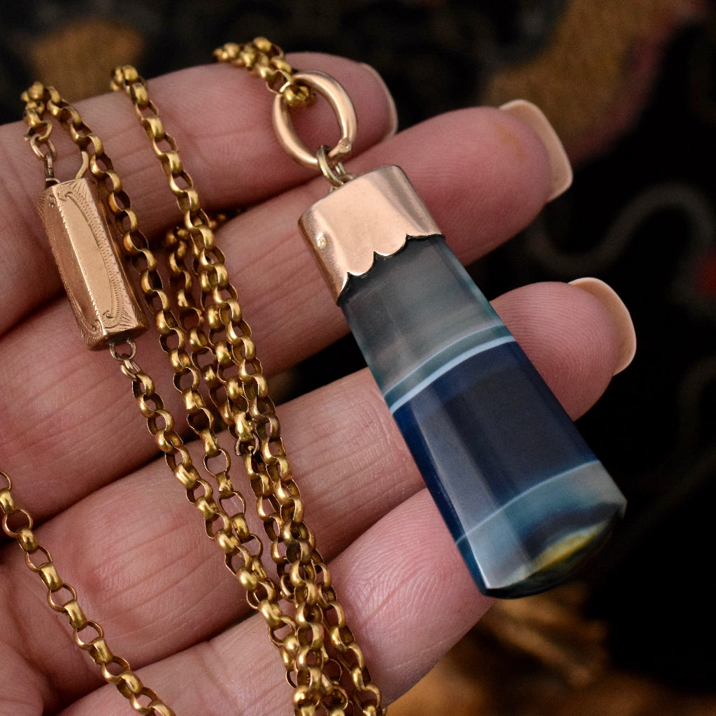 Antique Victorian Banded Agate Fob Pendant Circa 1900