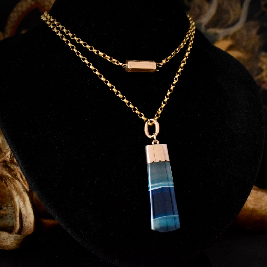 Antique Victorian Banded Agate Fob Pendant Circa 1900