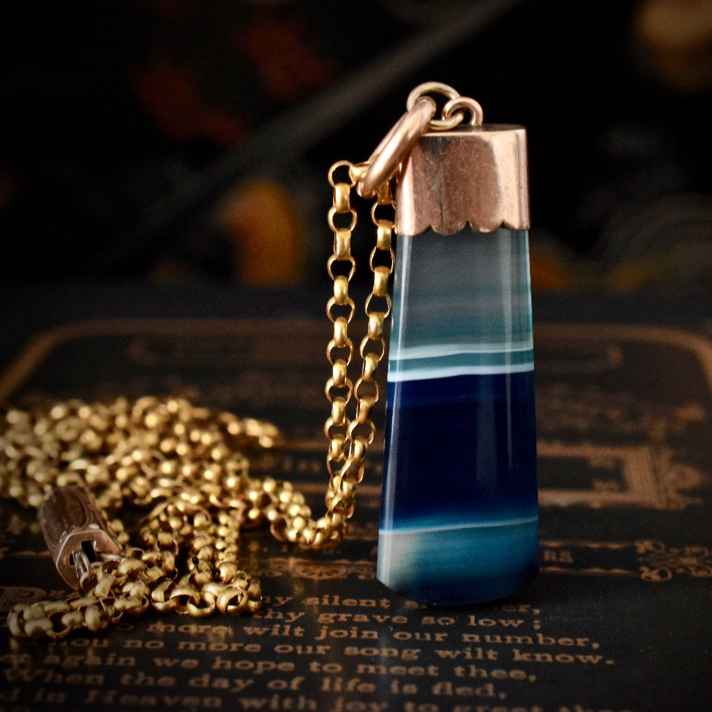 Antique Victorian Banded Agate Fob Pendant Circa 1900