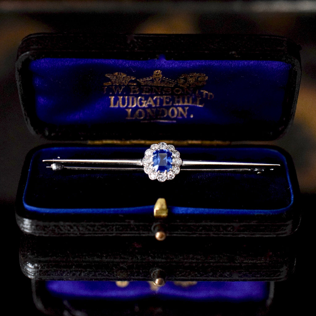 Antique Art Deco ‘Cornflower Blue’ Ceylon Sapphire And Diamond Bar Brooch