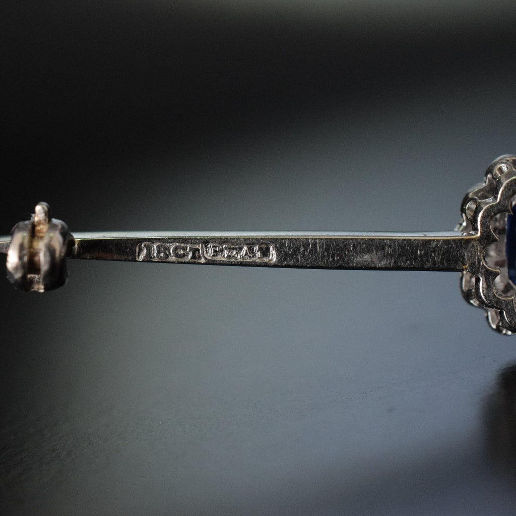 Antique Art Deco ‘Cornflower Blue’ Ceylon Sapphire And Diamond Bar Brooch