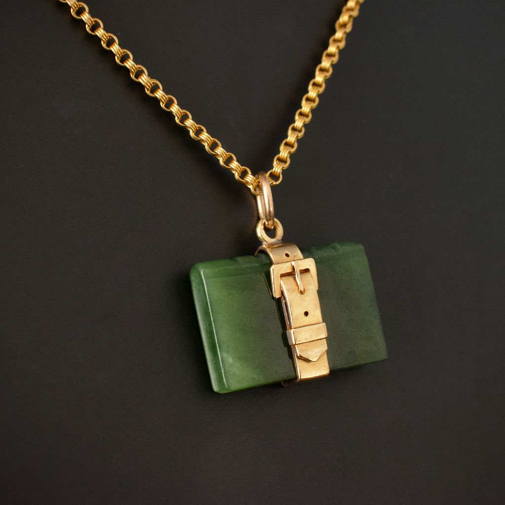 Antique Nephrite Jade 9ct Gold ‘Suitcase’ Charm Fob