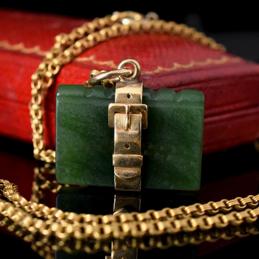 Antique Nephrite Jade 9ct Gold ‘Suitcase’ Charm Fob
