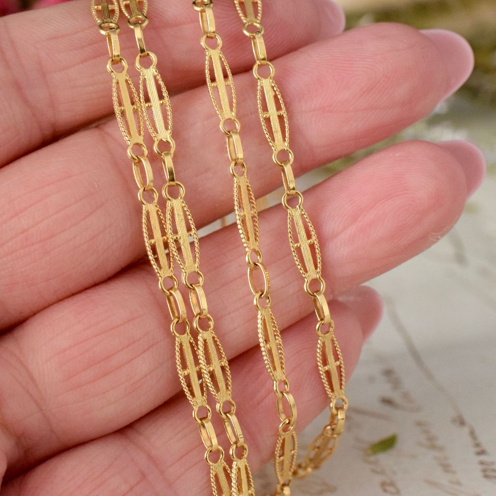 Vintage 18ct Yellow Gold Fancy Link Italian Long Chain 64cm