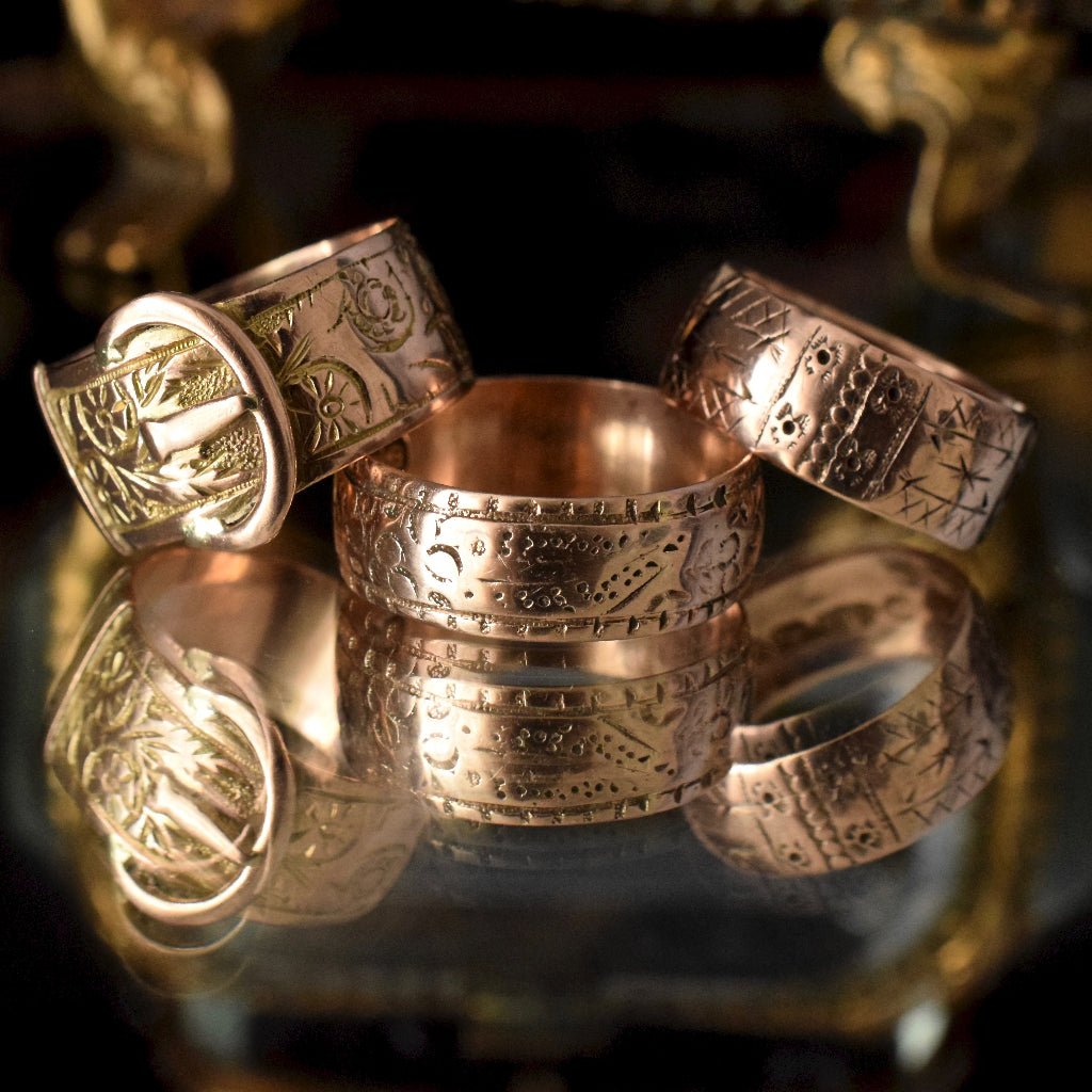 Antique 9ct Rose Gold ‘Chester’ Floral Wide Cigar Band