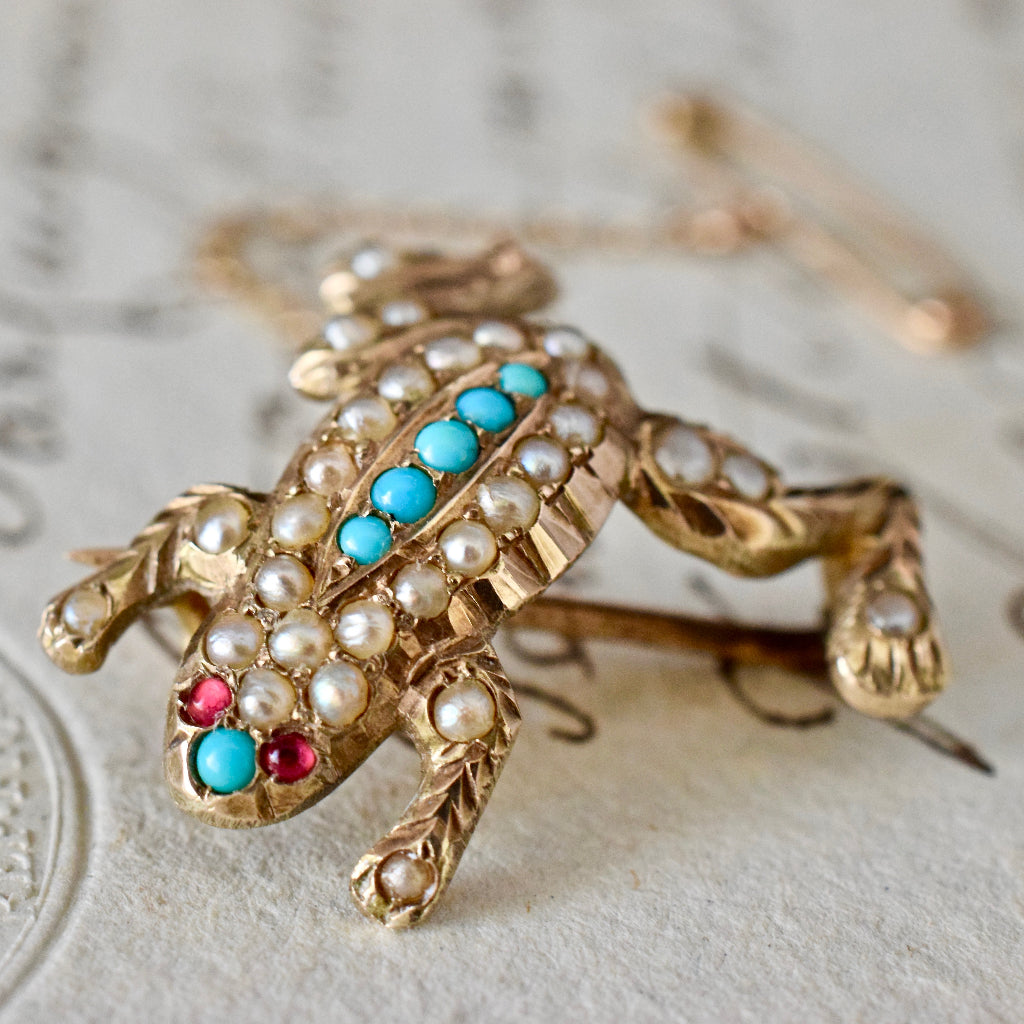 Antique Early Australian ‘Duggin & Shappeare’ Turquoise Seed Pearl Brooch