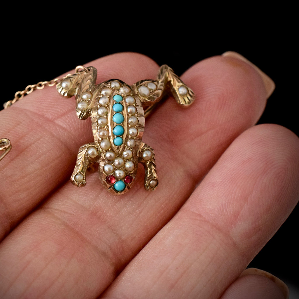 Antique Early Australian ‘Duggin & Shappeare’ Turquoise Seed Pearl Brooch