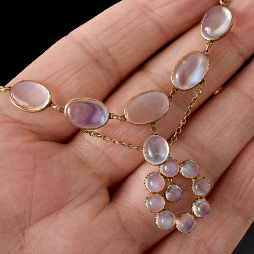 Antique Edwardian 9ct Yellow Gold Moonstone Necklace