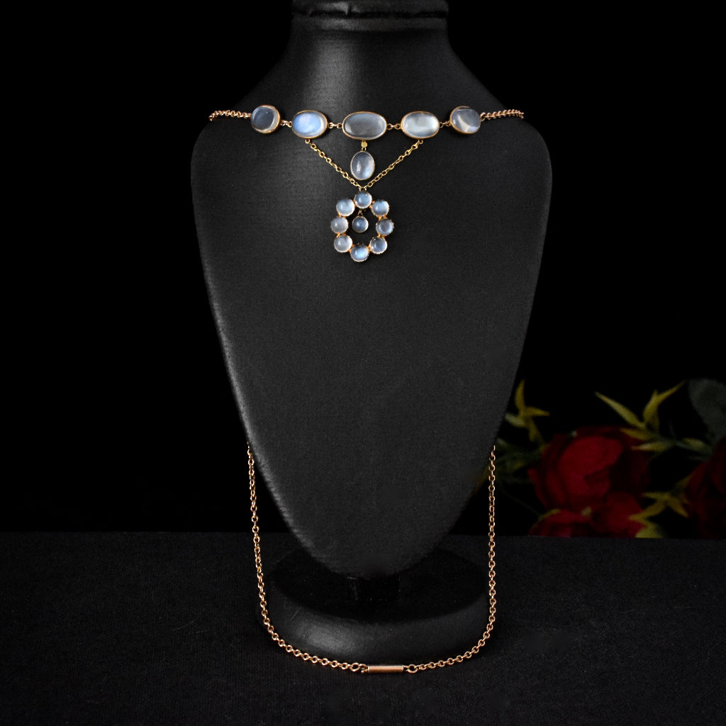 Antique Edwardian 9ct Yellow Gold Moonstone Necklace