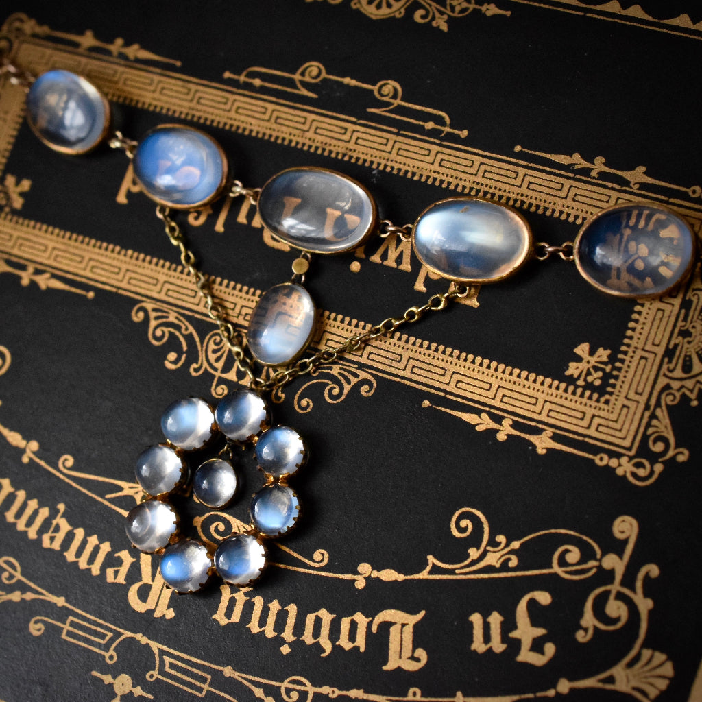 Antique Edwardian 9ct Yellow Gold Moonstone Necklace