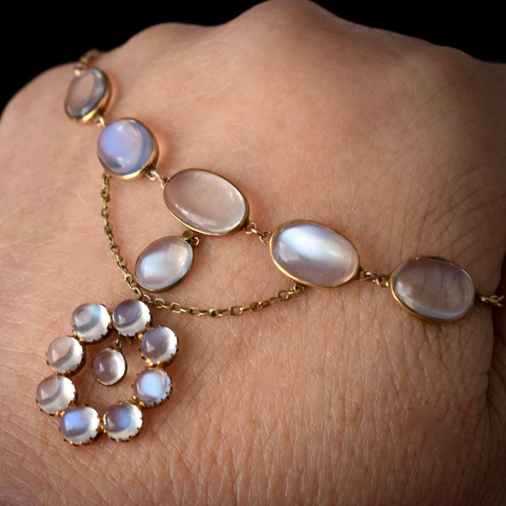 Antique Edwardian 9ct Yellow Gold Moonstone Necklace