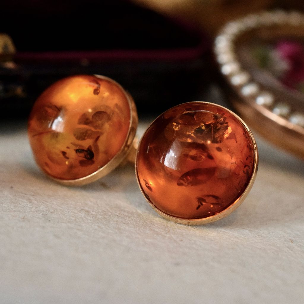 Vintage 14ct Gold Russian Baltic Honey Amber Earrings