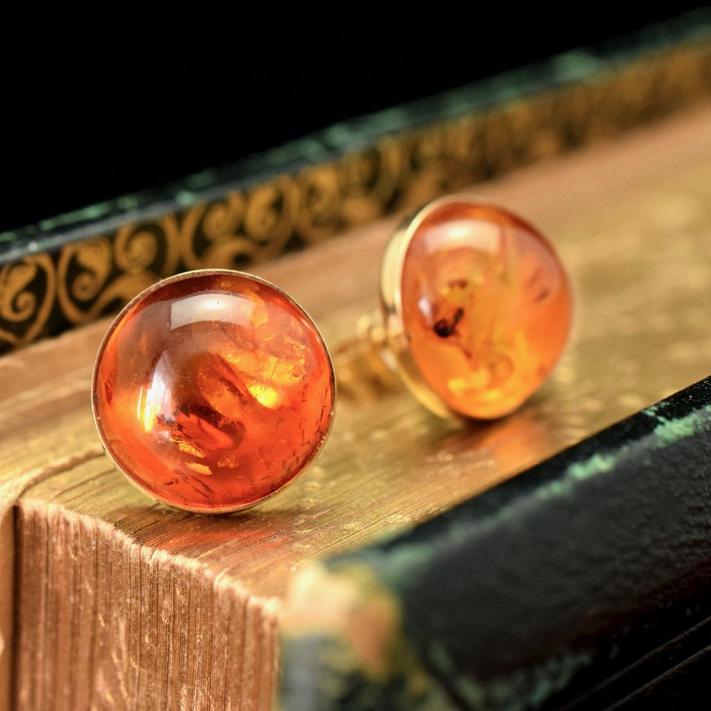 Vintage 14ct Gold Russian Baltic Honey Amber Earrings