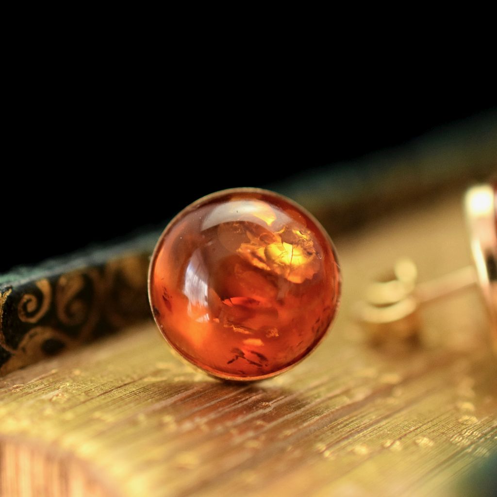 Vintage 14ct Gold Russian Baltic Honey Amber Earrings