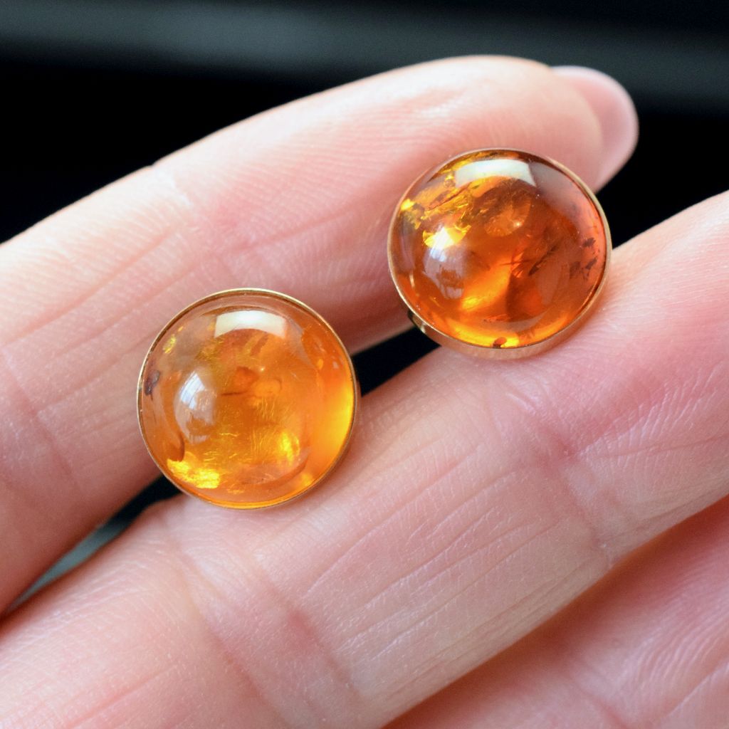 Vintage 14ct Gold Russian Baltic Honey Amber Earrings