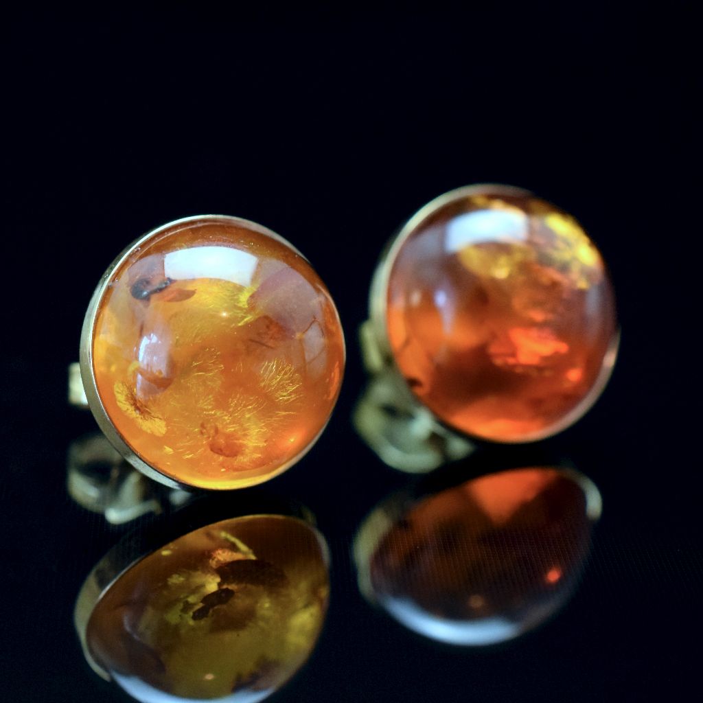 Vintage 14ct Gold Russian Baltic Honey Amber Earrings