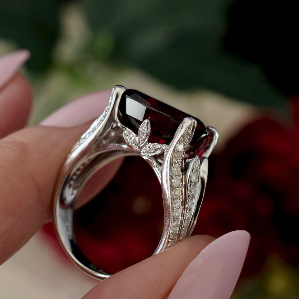 Modern 18ct White Gold Pyrope Garnet And Diamond Ring